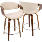 Curvini 24" Counter Stool in Cream Fabric & Walnut Finish Wood (Set of 2)